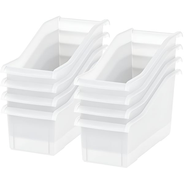8 Pcs Plastic Vertical Connecting Storage Book Bins with Handles - Clear