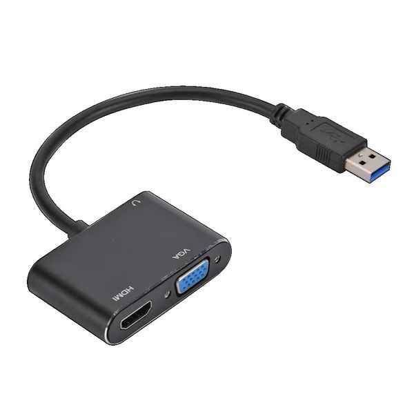 USB 3.0 to HDMI-compatible VGA Adapter for 2 in1