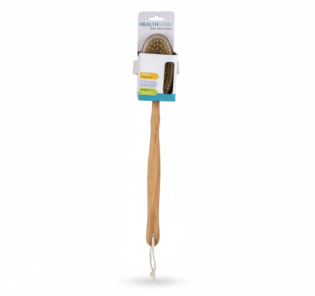 Healthglow Wooden Handle Bristle Brush for Bathing and Exfoliating 42 cm