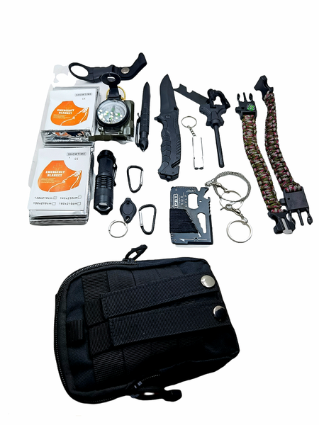 Survival Kit in Black Nylon Bag with belt carry