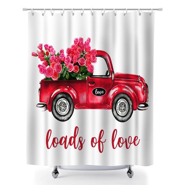 180x180cm Vintage Truck with Heart Bathtub Curtain for Wide Showers