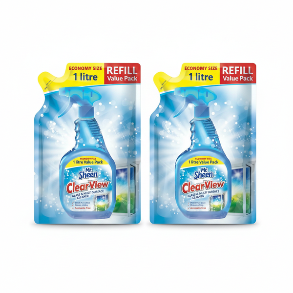 Mr Sheen Clear View 1L Glass and Multi-Surface Cleaner Refill - 2 Pack