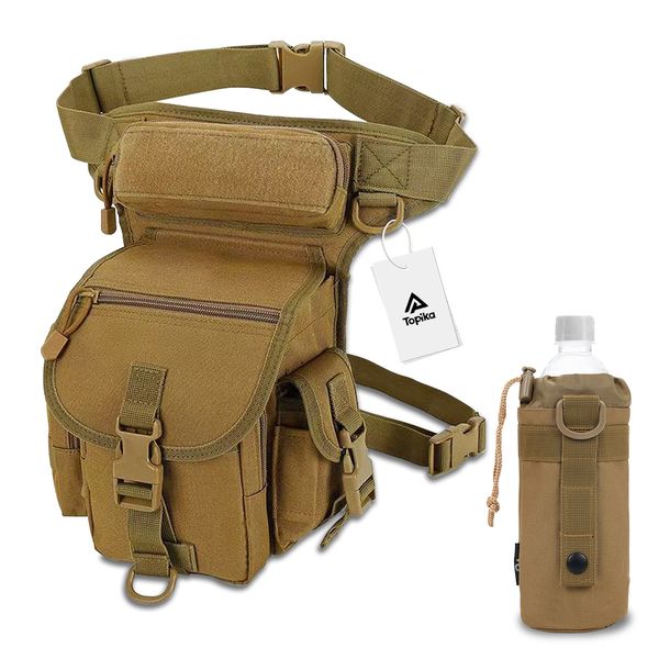 Topika Tactical Leg Bag for Men - Waterproof Thigh Bag with Bottle Holder