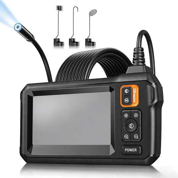 Endoscope Camera with Light 1080P HD, 4.3-inch IPS, 5m Semi-Rigid Cable