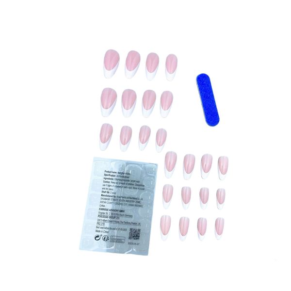 24pcs French Style Almond Shaped White Nails/Press-On Nails