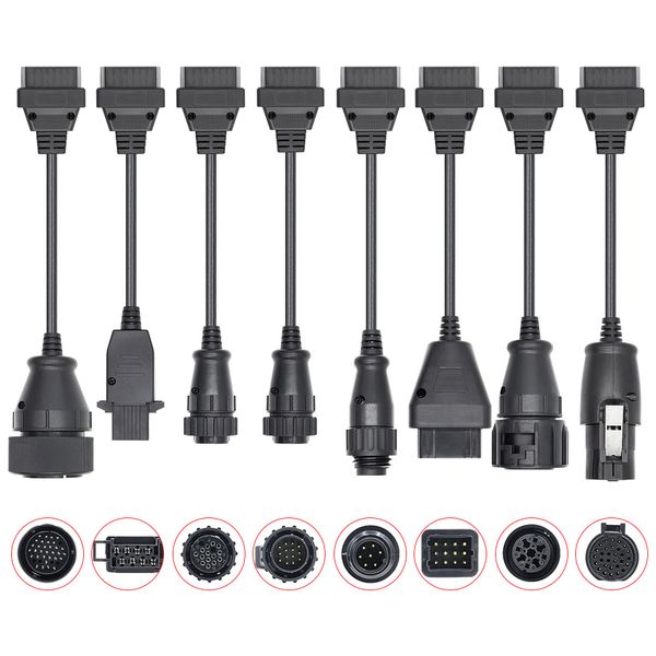 8pcs OBD2 Full Set Diagnostic Tool Adapter Truck Cables