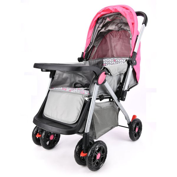 Baneen Baby Stroller Pram W/ Foot Rest and Reversible Handle - Pink Grey
