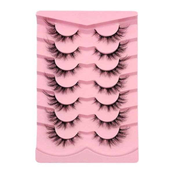 7 Pairs -Natural Cat Eye Design Fake Eylashes With Faux Mink Fibers- Black