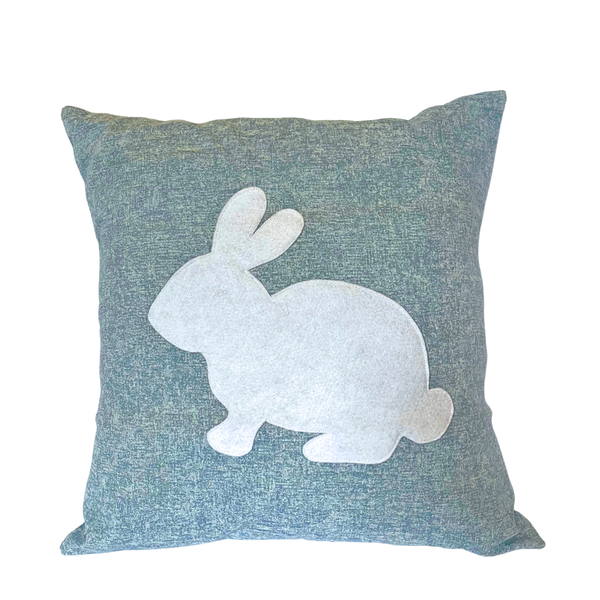 Light Blue Pillow/Scatter Cushion Felt Stitched on Bunny - 40 x 40cm