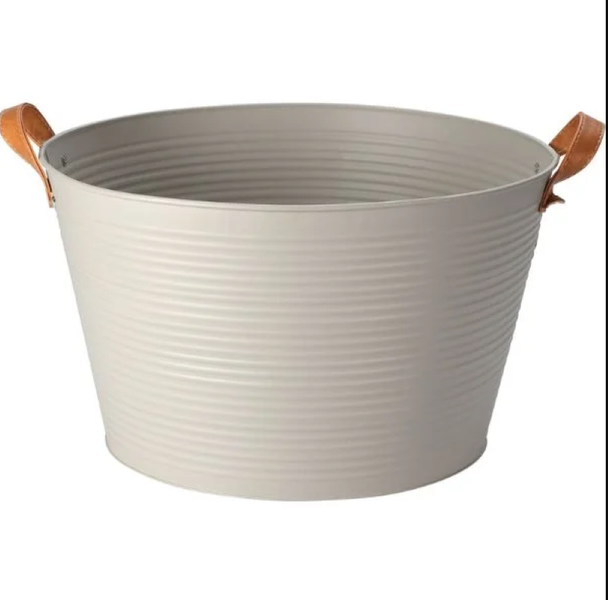 Cream Metal Bucket in Powder-Coated Sand