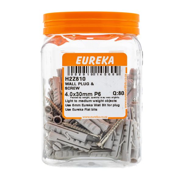 EUREKA Wall Plug &amp; Screw 4 x 30mm Plug 6mm Q:80 H2Z810