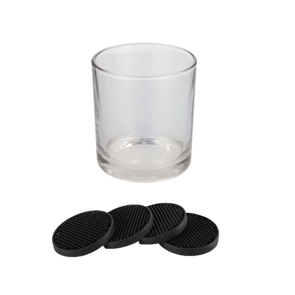 Whiskey Tumbler Glass 325ml and Silicone Round Coasters
