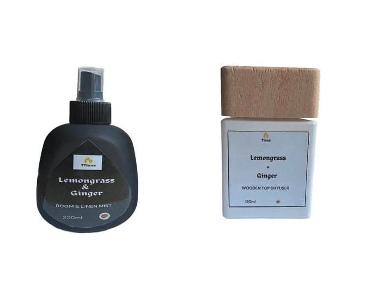 TTiana Lemongrass + Ginger Wooden Top Diffuser + Room /Linen Mist Combo