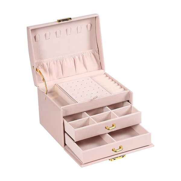 3 Layers Jewellery Box Earring Display Organizer with Key for Women Girls