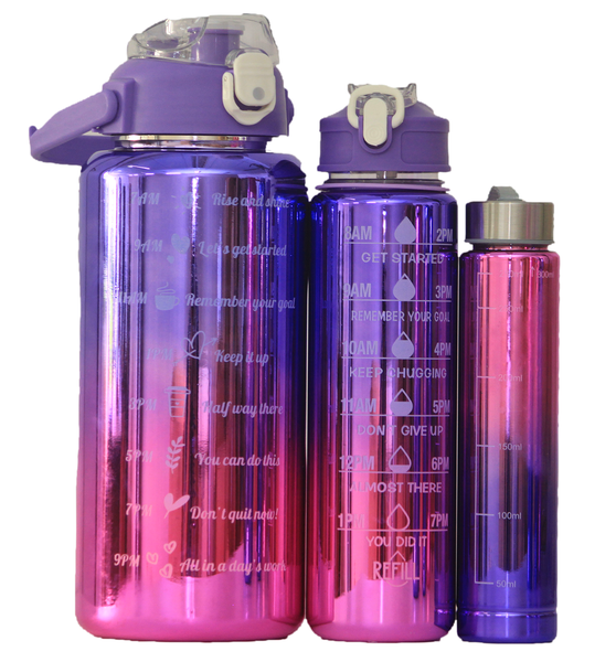 Sports Water Bottles 3 Pcs Set with Motivational Time Marker