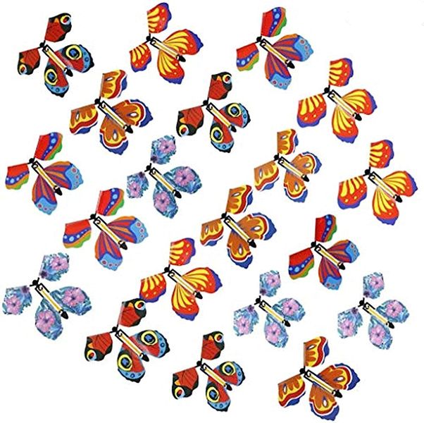 20 Pieces Flying Butterfly Rubber Band Powered Wind up Butterfly Toy