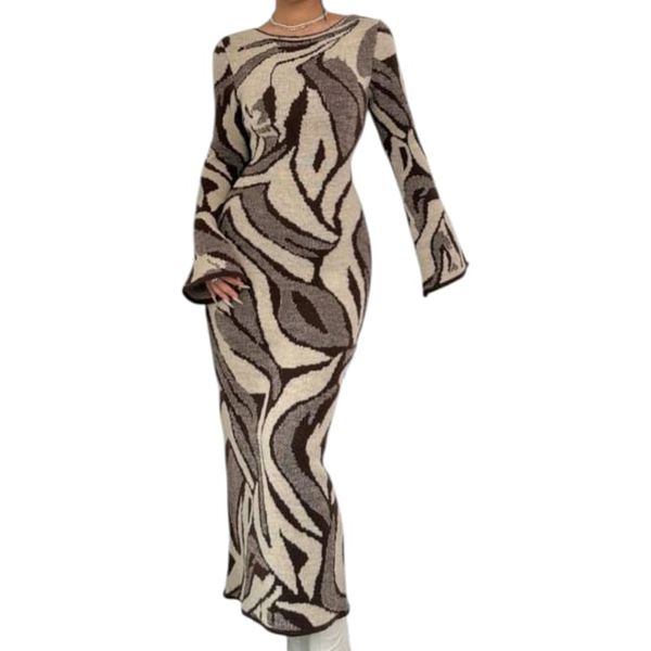 GlammeFab Flare Sleeved Knitted Winter Dress Multicolor