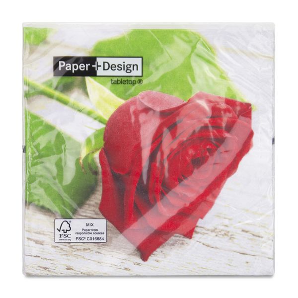 Paper + Design - Napkins - Red Rose - 33cm x 33xm - Pack of 20