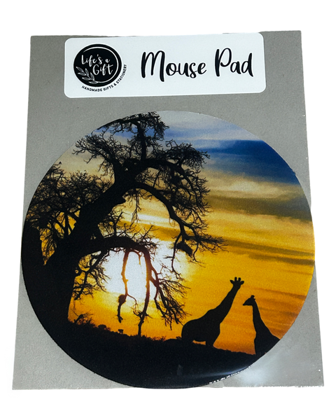 20cm Mouse Pad Life's a Gift - Shadow Tree &amp; Wild Animals with Sunset