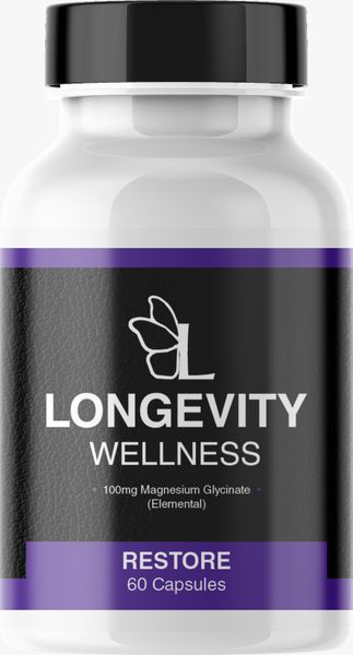 Longevity Wellness Restore Magnesium Glycinate 100mg Veggie Capsules 60s