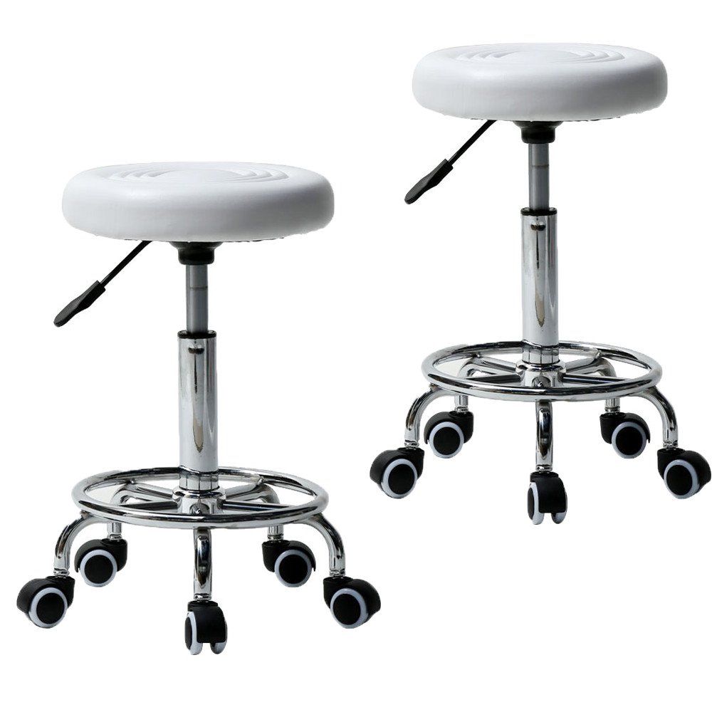 Adjustable Height Round Rolling Stool with Foot rest (White)
