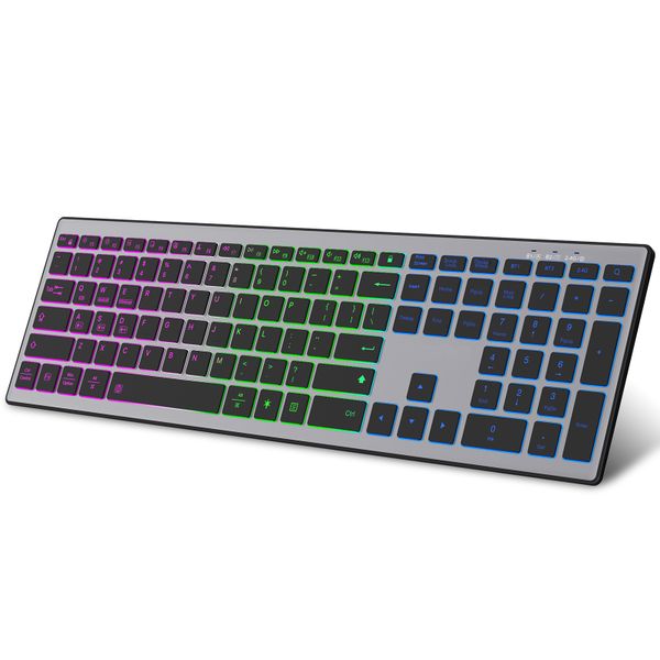 Full Size Wireless Bluetooth Keyboard Rechargeable, (BT+2.4G),RGB,Silent