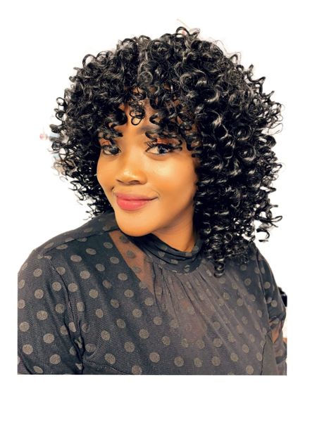 Synthetic Short Curls with Fringe - Black