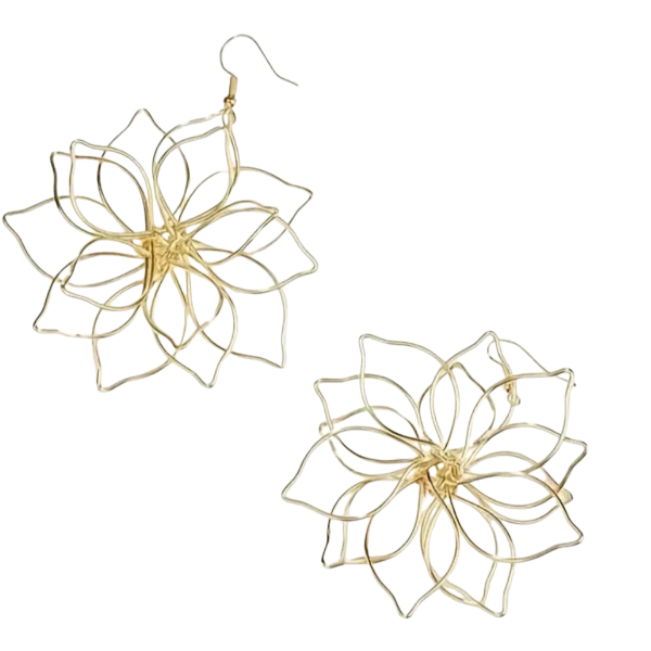 Elegant Floral-Inspired Hollow Drop Earrings - Gold