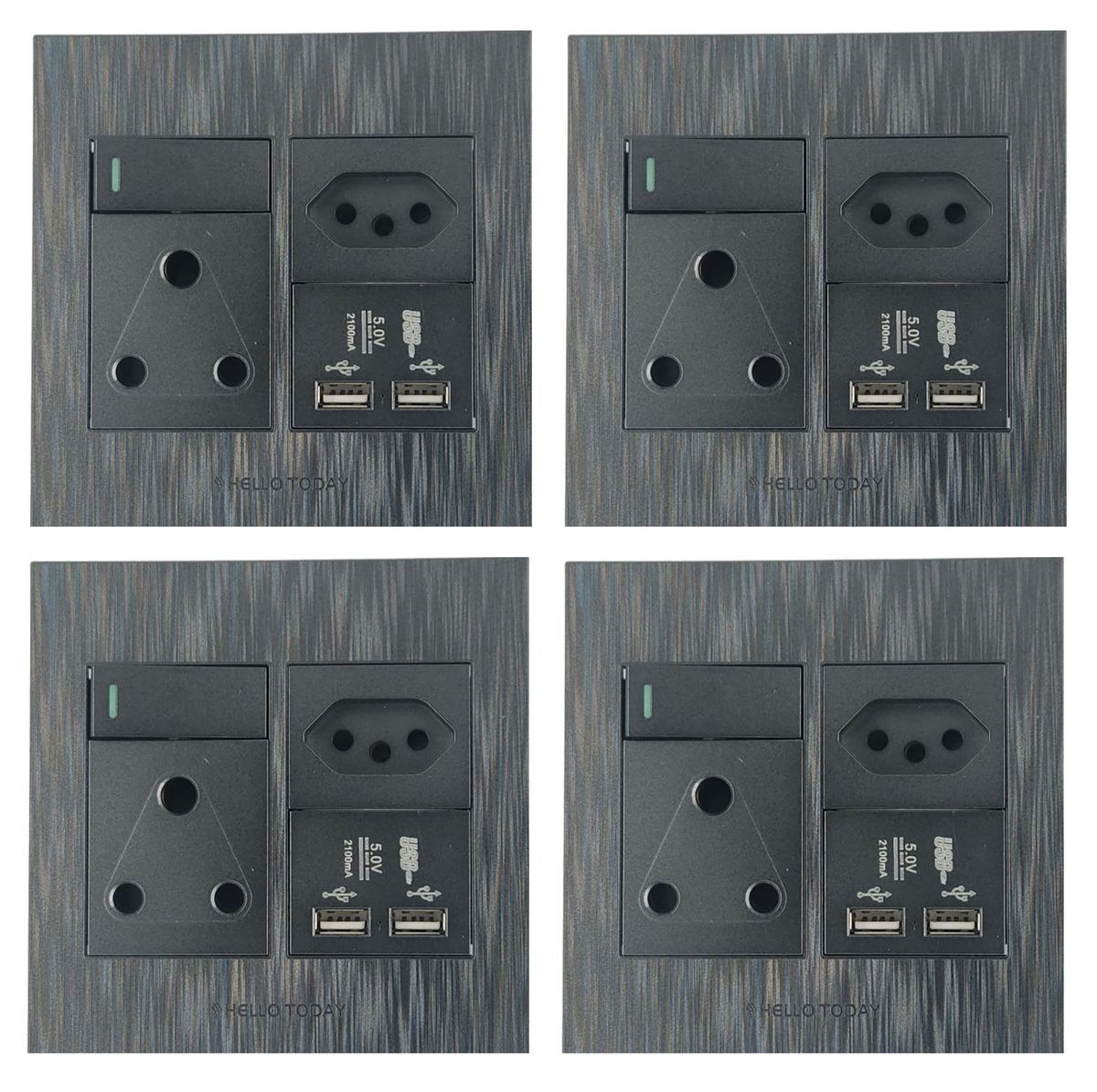 Modern Single 16A Socket +Euro Socket +2 USB Socket Wall Plug 4 Piece ...