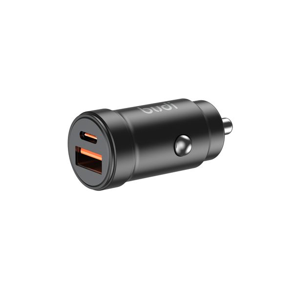 Budi Dual Port Car Charger - PD USB-C &amp; QC USB-A Fast Charging, Black