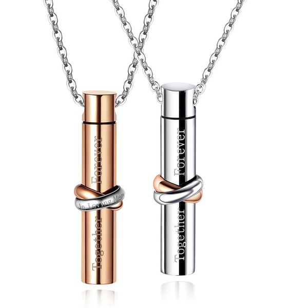 2 Pcs Memorial Safe Keeping Pendant Cylinder Urn Pendant Toghther Forever