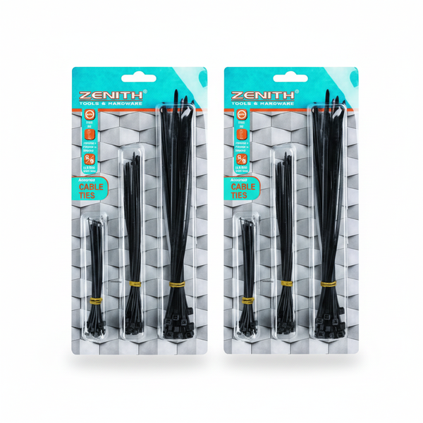 Zenith Cable Ties 100/150/200 Mm Black 60 Piece - 2 Pack
