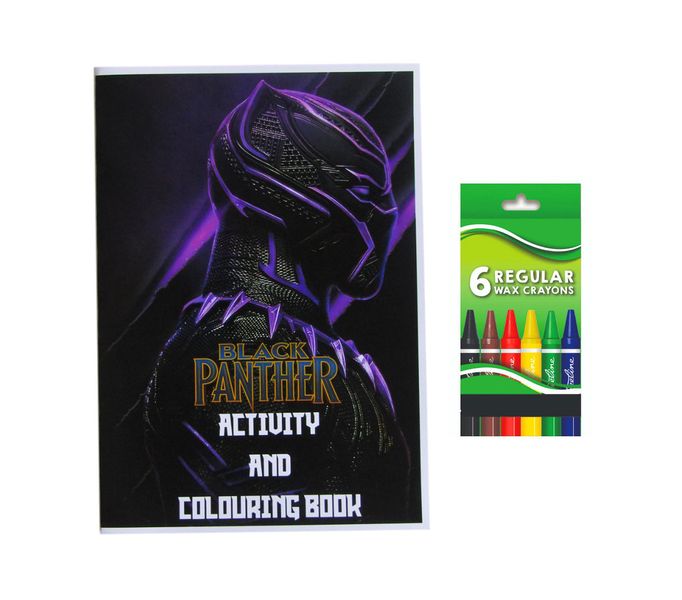 Black Panther Activity and Colouring Book A5 plus 6 Wax Crayons