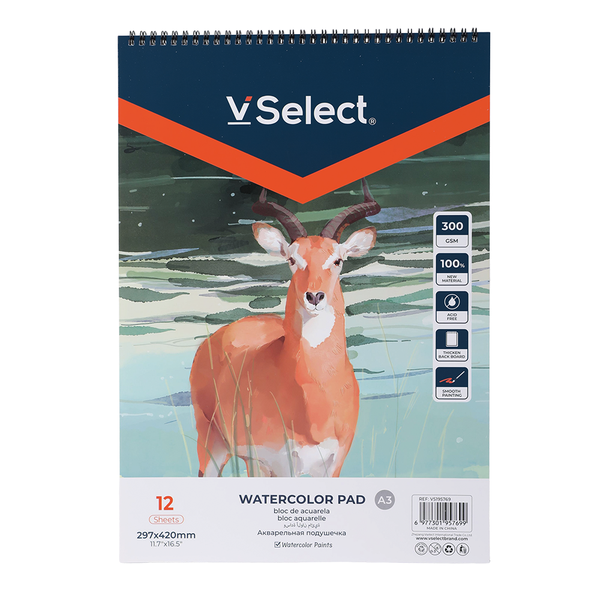 VSelect - Watercolor Paper Pad, 300gsm, A3/A4/A5, Spiral Bound, Perforated