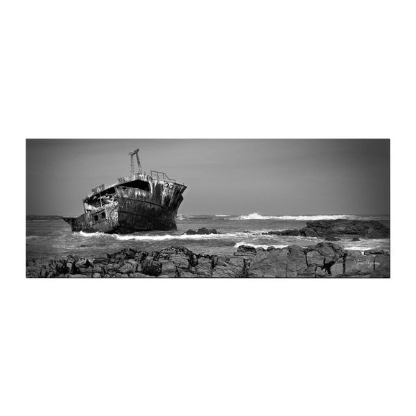 shipwreck west coast black white Large Desk Pad By Fanie Heymans