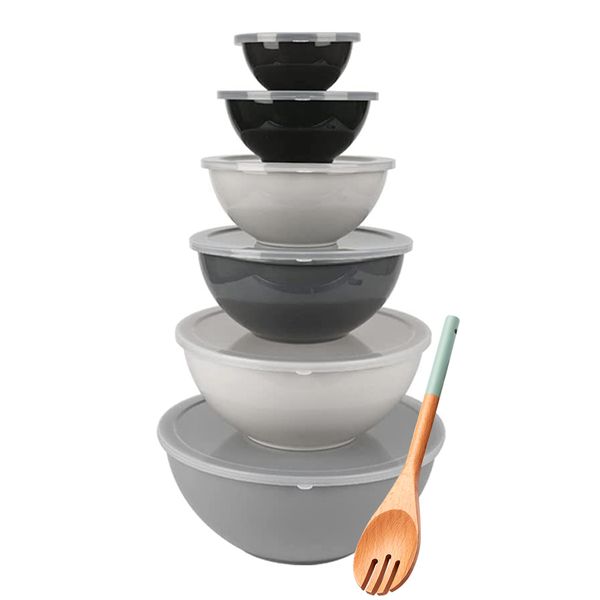 Chef Nesting Mixing Bowls Set with Lids including Beechwood Fork - 13Pieces