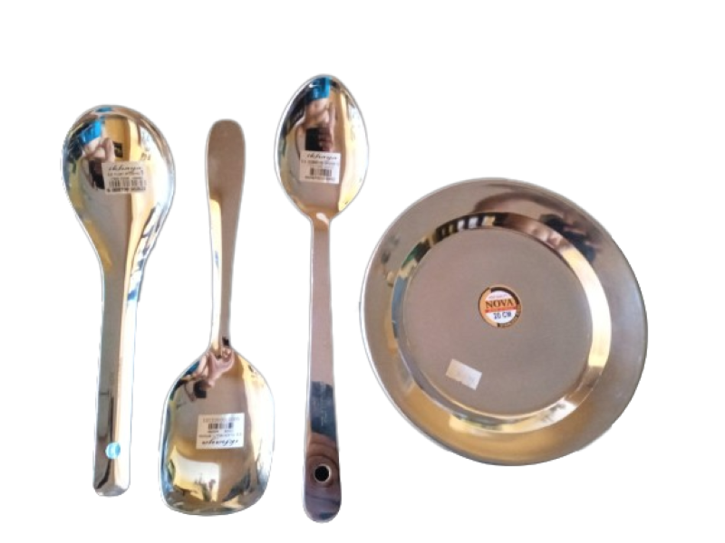 Stainless Steel Serving Spoons and Spoon Rest - 4 Piece Set