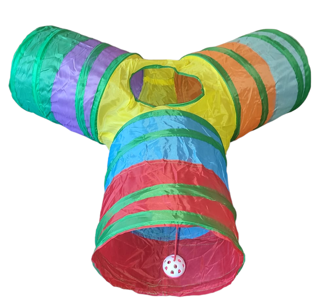 Foldable 3 Way Y Shaped Cat Tunnel with Ball