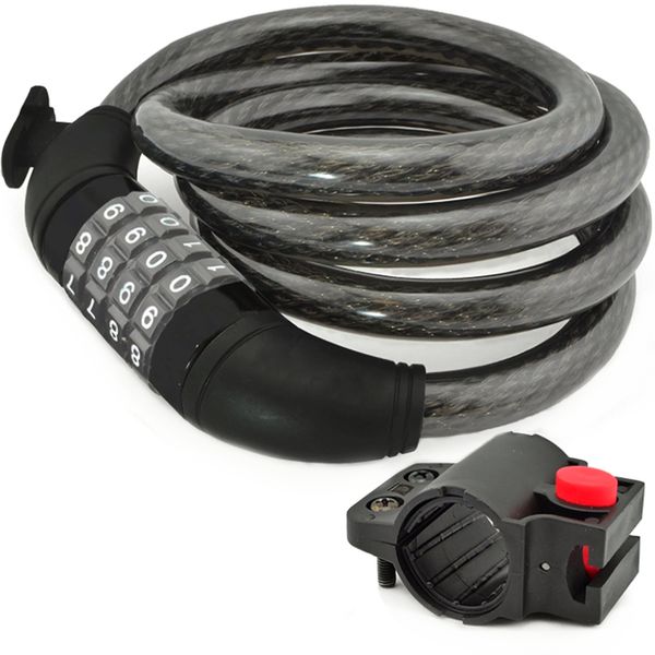 Bicycle Locks Combination Coil Lock Bike Chain Lock + Holding Bracket