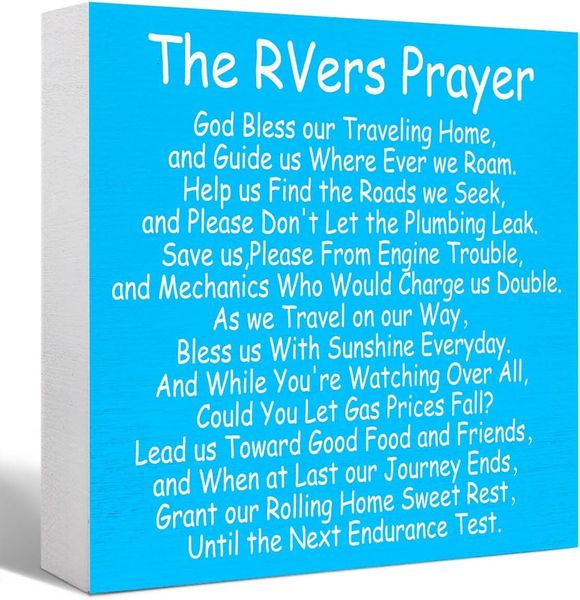 Camping RV Rustic Wood Sign "The RVers Prayer" Blue Interior Decor