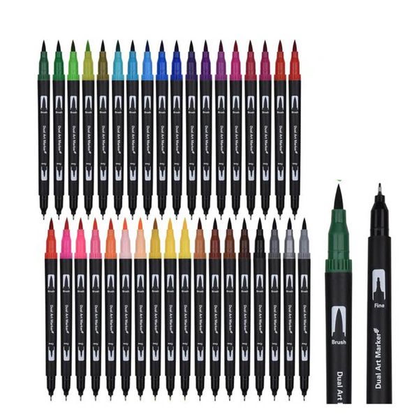 36-Color Dual Tip Brush Pen Set | Watercolor Markers | Fine &amp; Brush Tip