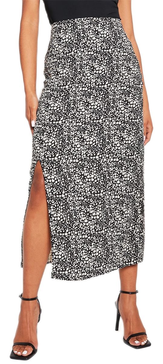I Saw It First Ladies - Black Floral Split Hem Floral Print Midaxi ...