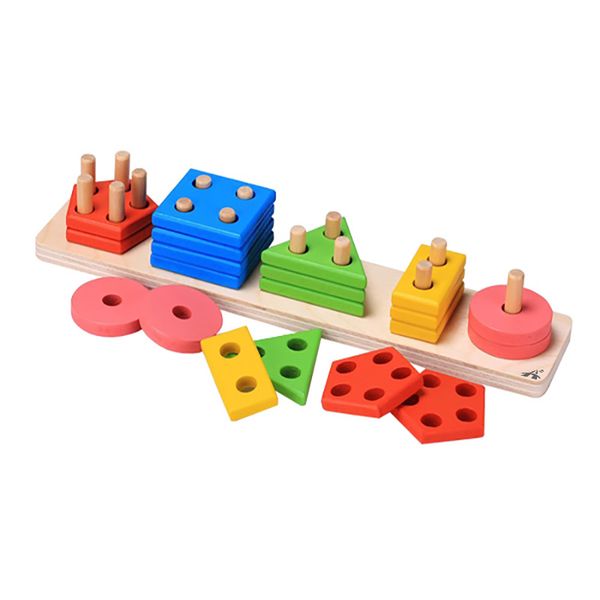 ALANES Educational Wooden Stacking Toy with Geometric Shapes for Toddlers
