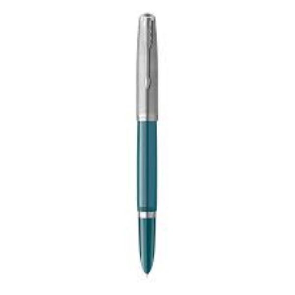 PARKER 51 Fountain Pen - Teal Chrome Trim Fine Nib Black Ink Gift Box