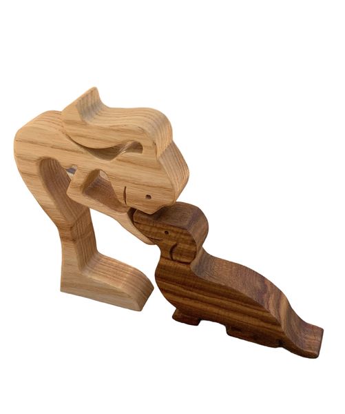 Handcrafted South African Wooden Sculpture: Girl and Dog
