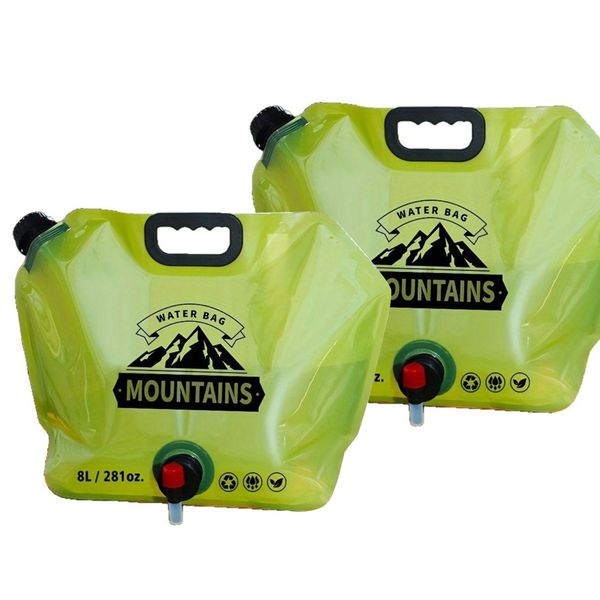Camping Folding Water Storage Bags with Faucet - Green - 8L