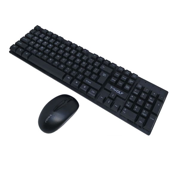 T-WOLF TF100 Wireless Keyboard &amp; Mouse Combo Full-Size 104-Key,2.4GHz USB