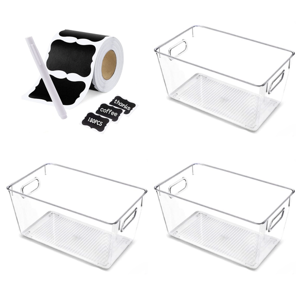 3 Pack Medium Storage Container, 55 x Reusable Chalk Board Stickers and Pen