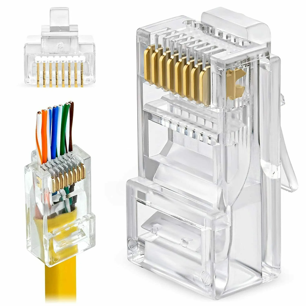 100pcs CAT6 RJ45 Pass Through Modular Plug Network Cable Connector End
