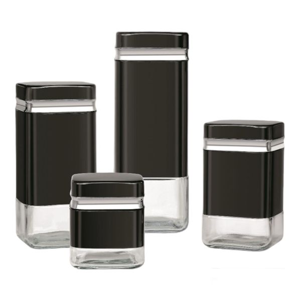 Distoplan 4 Pieces Square Canister Set with Silver line